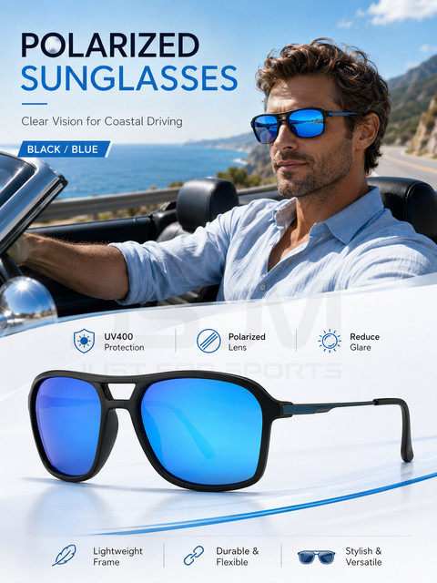 JSJM Sonnenbrille, eckig, Vollrand, Kunststoff, schwarz, Unisex, polarisiert - Bild 1