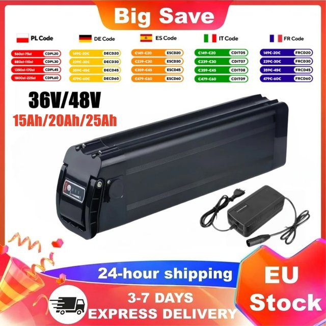 Aleaivy Faltbarer E-Bike-Akku Silverfish Li-Ionen-Akku mit integriertem BMS und 2A-Ladegerät in Schwarz, kompatibel mit Bafang 250W 500W 750W 1000W Motoren - Bild 1