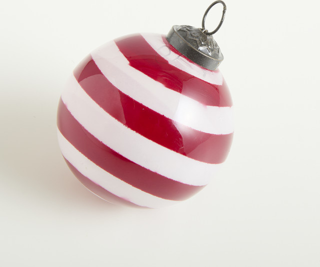 Weihnachtskugel von BLUME2000 in Rot mit waagerechten Streifen für deine Weihnachtsdeko - Bild 1