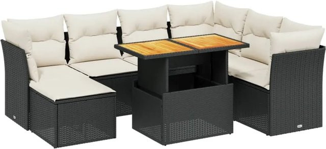 vidaXL 8-tlg. Garten-Sofagarnitur aus Polyrattan in Schwarz mit Kissen und Couchtisch für Terrasse und Garten - Bild 1