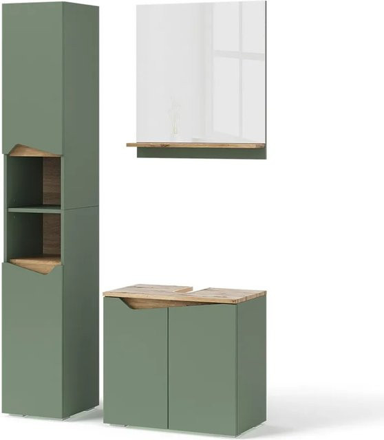 Vicco Badmöbel-Set Marelle in Grün/Artisan, modernes 3-teiliges Set bestehend aus Waschtischunterschrank, Spiegelschrank und Hochschrank - Bild 1