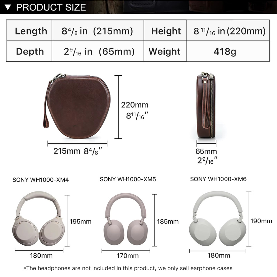 Echtledertasche in Braun für Apple AirPods Max und Sony WH-1000 XM4 XM5 XM6 Kopfhörer, Reise-Tragetasche und Schutzhülle - Bild 6