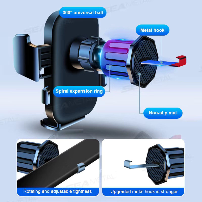 SEAMETAL Gravity Autotelefonhalter für Lüftungsschlitze mit Upgrade-Hakenclip, 360-Grad-Drehung, Schwarz - Bild 6