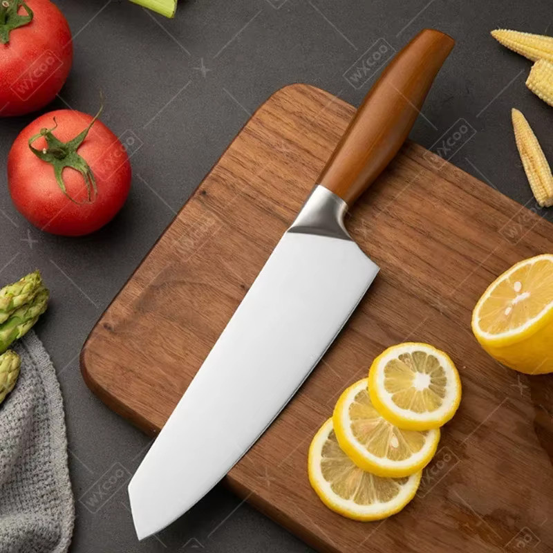 WXCOO Santoku-Küchenmesser aus Edelstahl in Silber mit Holzgriff zum Schneiden von Fleisch und Fisch - Bild 2