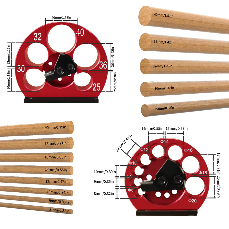 JIGHOLE Dübel Maker Jig Kit mit Hartmetallklingen für die Holzbearbeitung, einstellbar für 8-20mm und 25-40mm, Farbe: Rot - Bild 5