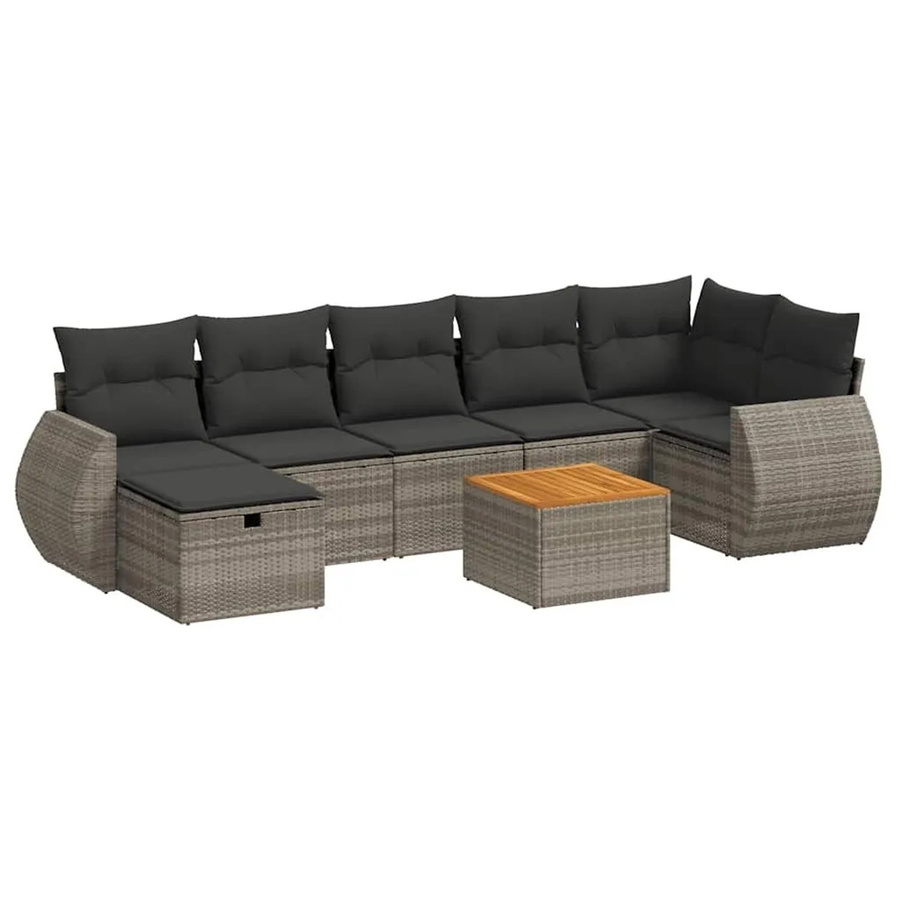vidaXL 8-teilige Garten-Sofagarnitur in L-Form aus Poly-Rattan in Grau mit Kissen und Ottoman für Terrasse und Garten - Bild 2