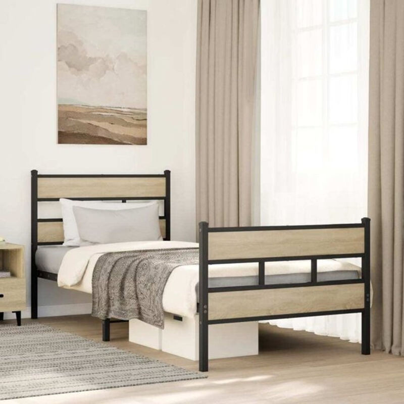 Metallbett Vidaxl im Industrial Design in Sonoma-Eichen-Optik, B/H: 107 x 203 cm - Bild 1