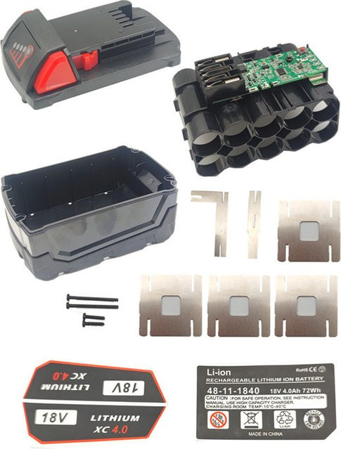 XINLAIDUN Ersatzgehäuse für Milwaukee M18 18V Akku 5S2P 18650 10 Core mit PCB Board in Schwarz - Bild 1
