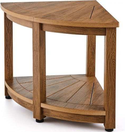 VEVOR Eck-Duschbank in Braun mit Holzoptik, Wasserfeste Duschbank aus Polystyrol mit Ablagefach und rutschfestem Sitz, ideal für Badezimmer und Wohnzimmer - Bild 1