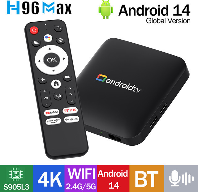 H96Max Smart TV Box Android 14 mit 4K UHD, Dual WLAN 2.4G & 5G und USB 2.0 in Schwarz - Bild 1