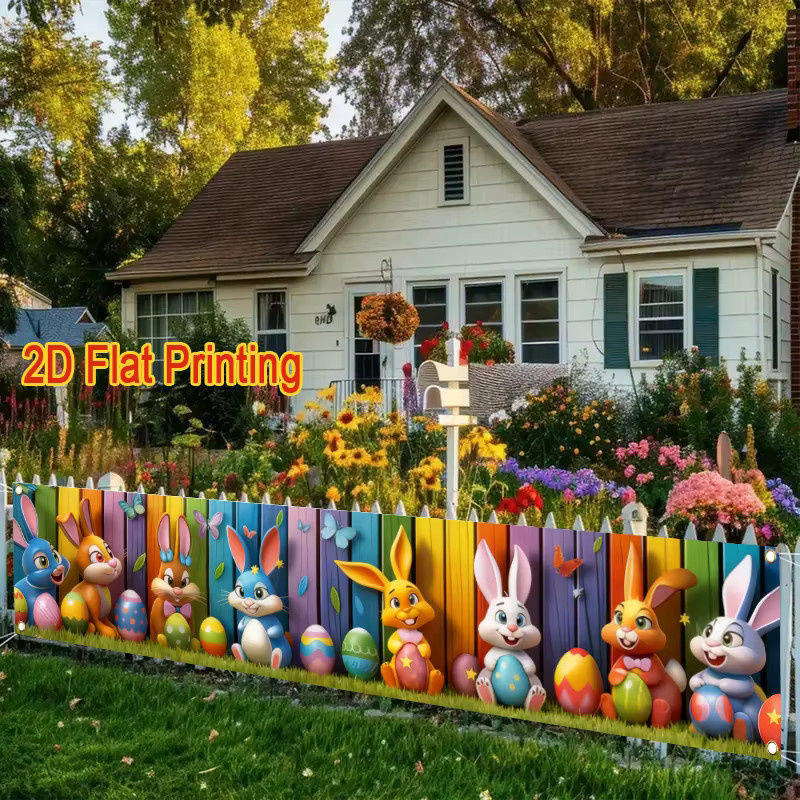 VIKAMA Osterhase-Banner mit Kaninchenmotiv als festliche Garten-Dekoration, mehrfarbig, B: 180 cm, H: 40 cm - Bild 2