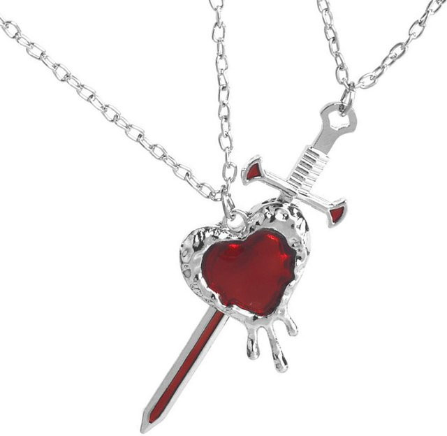 Foreverchic Halskette, Schwerter Herz Anhänger, Messing, Silber, Unisex - Bild 1