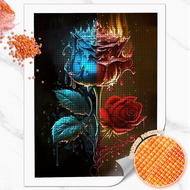 Huacan Diamantmalerei Eis und Feuer Rose Diamantmosaik Blume in Multicolour, B/H: 20 x 30 cm - Bild 1