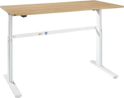 Elektrisch höhenverstellbarer Schreibtisch Bexxstar mit C-Fuß in Eiche und Weiß, B/T/H: 180 x 80 x 72,5-118,5 cm - Bild 1
