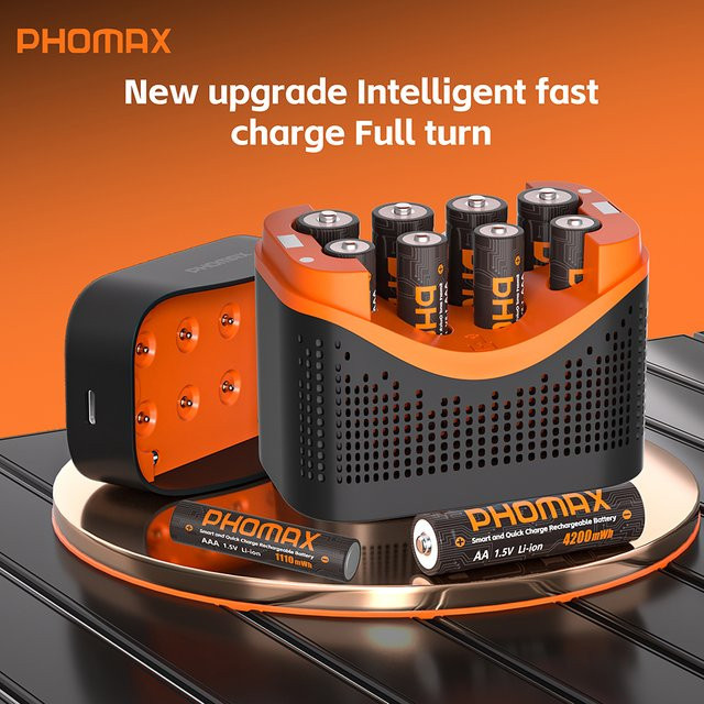 PHOMAX Lithium-Akkusatz mit Ladegerät: AA 1,5 V 4200 mWh und AAA 1,5 V 1110 mWh für Fernbedienungen, Mäuse und SmartDoor - Bild 1