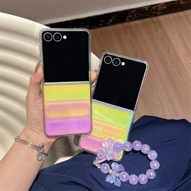 Luxus Gradient Laser Handyhülle mit Handgelenk-Kette Armband für Samsung Galaxy Z Flip 7 6 5 4 3, stoßfestes Hard Cover, Multicolour - Bild 1