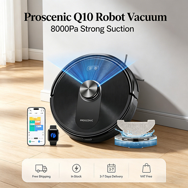 Proscenic Q10 Roboterstaubsauger mit Wischfunktion, 8000Pa Saugkraft, 360° LIDAR-Navigation und 200 Minuten Laufzeit, Schwarz - Bild 1