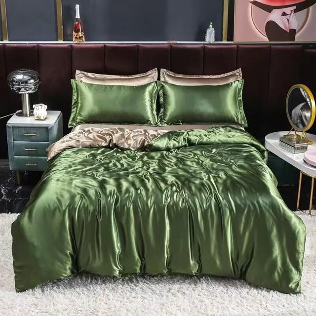 Bin Chi Textiles Luxus Satin Bettwäsche Set in Grün, 4-teilig mit Bettdecke und Kissenbezug, B/H: 200 x 230 cm - Bild 1
