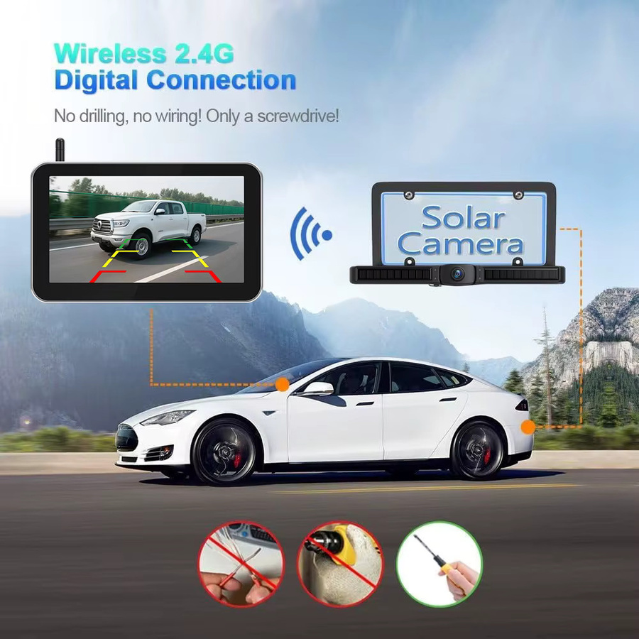 SAMFIWI Solarbetriebene drahtlose Rückfahrkamera mit 7-Zoll-HD-Monitor und WLAN, wasserdicht mit Nachtsicht, Schwarz, für LKW und Transporter - Bild 4