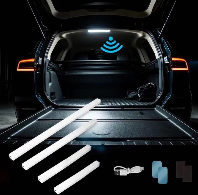 USB wiederaufladbare Auto-Sensorleuchte in Weiß mit Bewegungssensor und Magnetfunktion für Kofferraum, Haube oder Boden - Bild 1