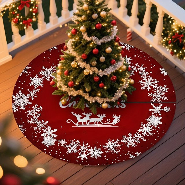 VIKAMA Weihnachtsbaumrock in Rot mit Schneeflocken- und Rentier-Print als weihnachtliche Dekoration - Bild 1