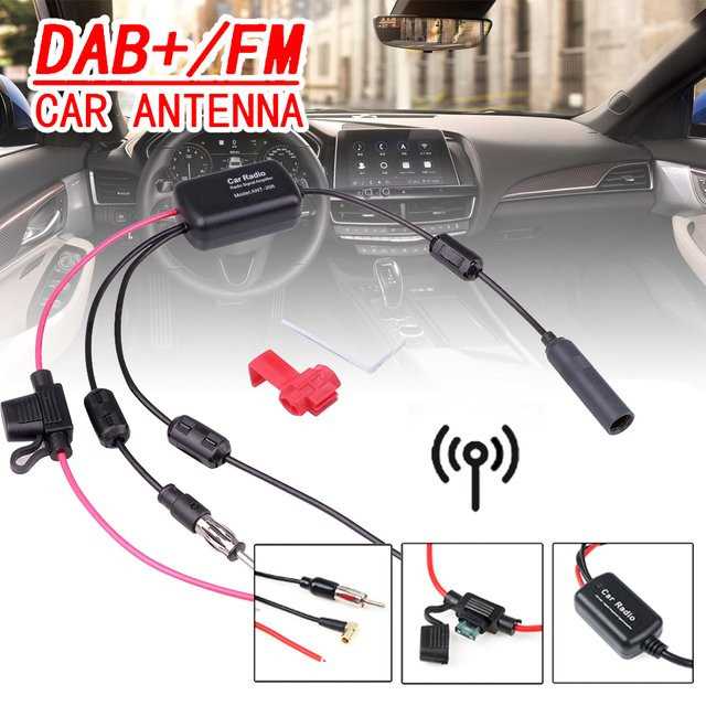 KEBIDUMEI Universal DAB+ Auto Stereo Antennen-Splitter-Kabel Adapter mit FM/AM Signal Verstärker in Schwarz - Bild 1