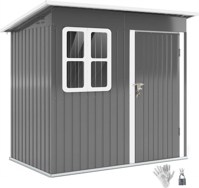 Outsunny Gartenhaus aus verzinktem Stahl mit abschließbarer Tür, Dunkelgrau, B/T/H: 133 x 120 x 190 cm - Bild 1