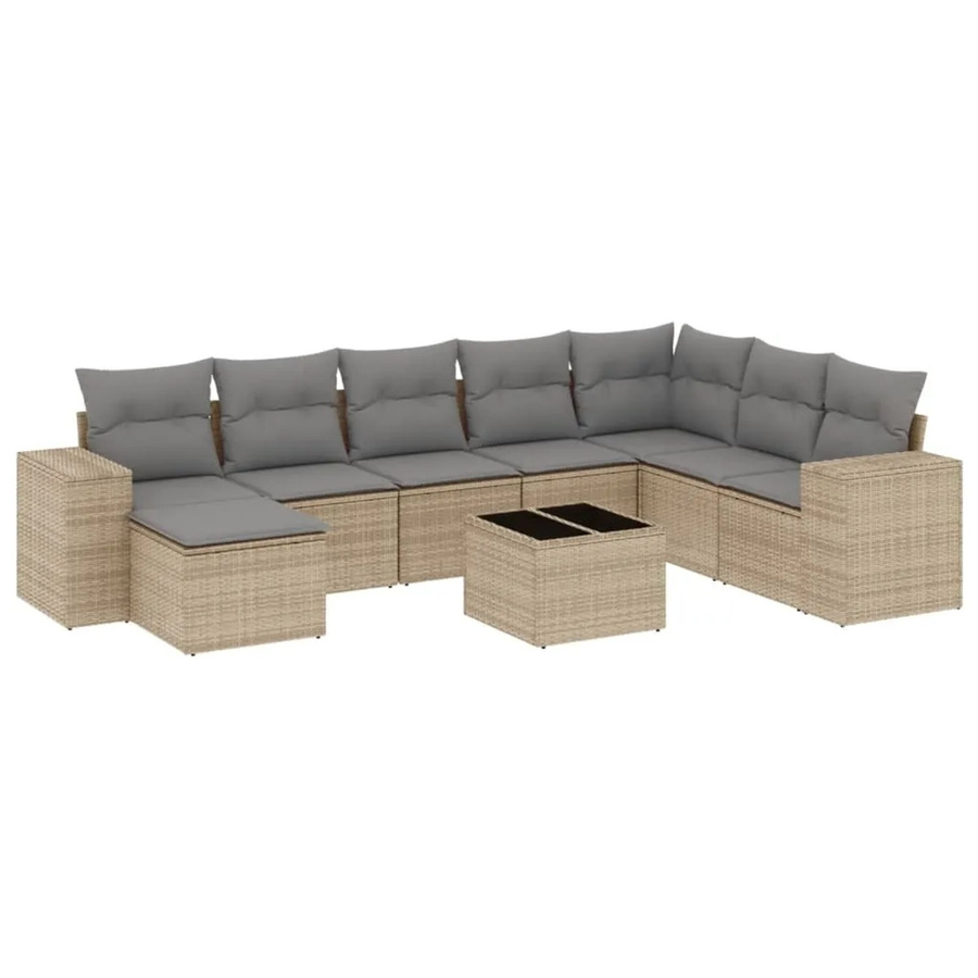 vidaXL 9-tlg. Garten-Sofagarnitur in L-Form aus Poly-Rattan mit Kissen in Beige - Bild 2