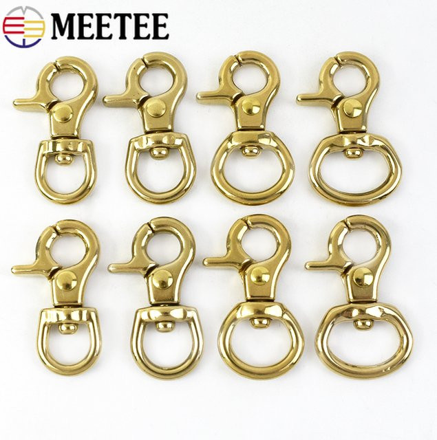 Meetee Karabinerhaken aus massivem Messing in Gold, drehbar mit Karabinerverschluss und Trigger-Clips für Haustierleinen, Riemen und Lederhandwerk - Bild 1