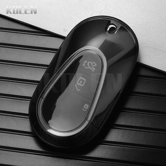 TPU Autoschlüsselhülle mit Schlüsselanhänger für Mercedes Benz C-Klasse und S-Klasse W206 W223, Schlüsselbeschützer in Schwarz und Transparent - Bild 1