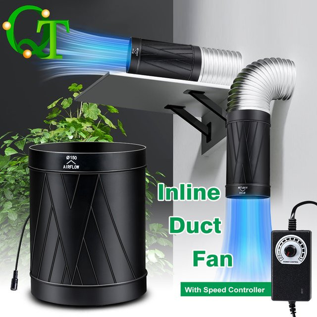 GRAXGROW Inline-Rohrventilator mit einstellbarer Geschwindigkeit, bürstenloser DC-Motor, Schwarz - Bild 1