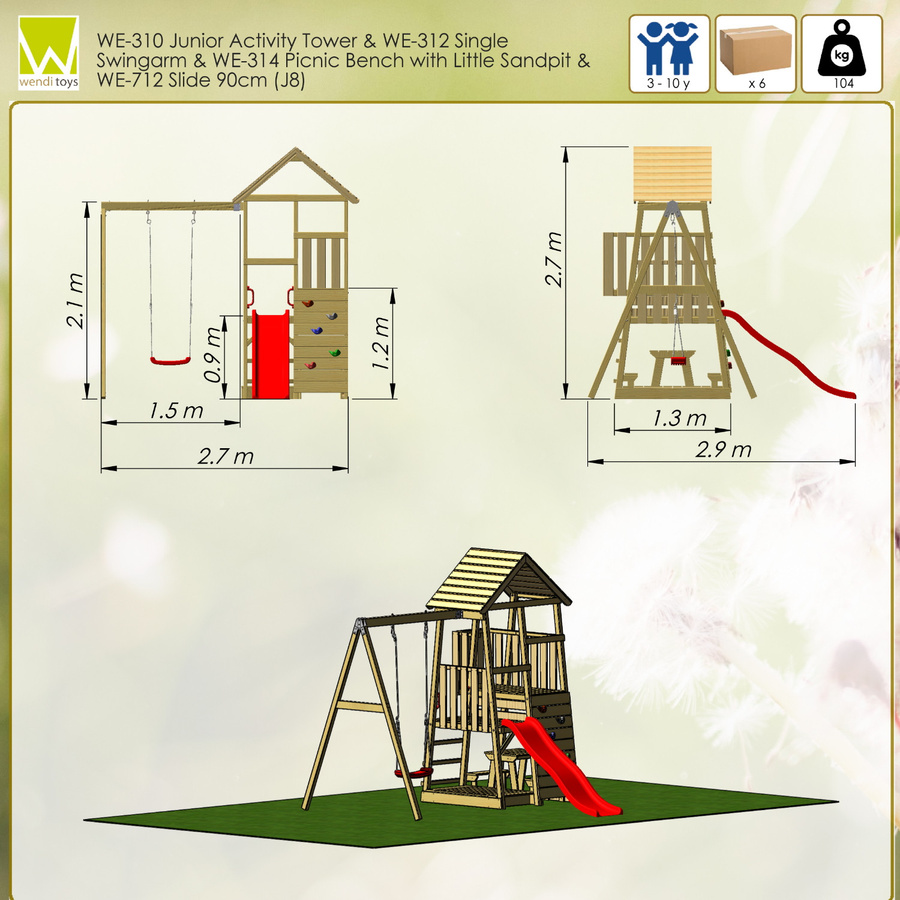 Wendi Toys Kinderspielturm Gorilla aus Holz mit Rutsche, Schaukel, Kletterwand und Sitzecke, Farbe: Natur/Braun, B/H/T: 270 x 270 x 290 cm - Bild 2