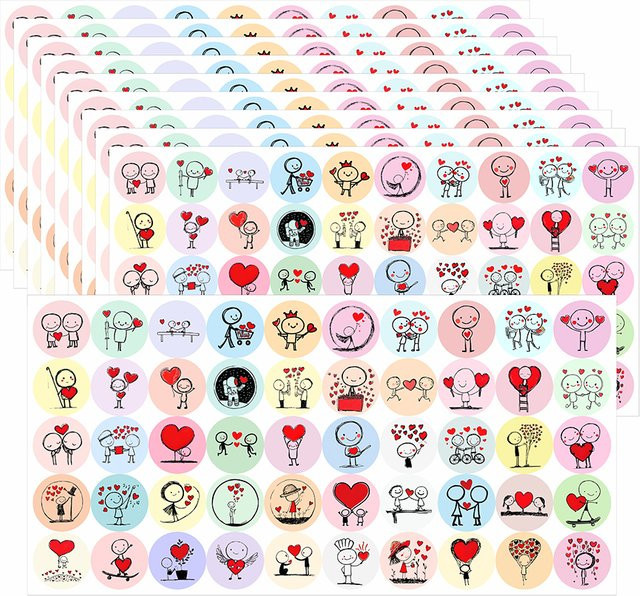 500 Stück runde Aufkleber mit Liebesmotiv in Pastellfarben, handgezeichnete Paar-Illustrationen als ästhetische Kreisetiketten aus Papier in Multicolour - Bild 1