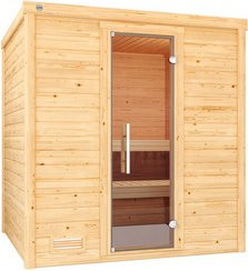 WEKA Massivholzsauna Bergen 2 für 6 Personen in Braun inklusive 7,5 kW Ofen mit externer Steuerung und Glastür - Bild 1