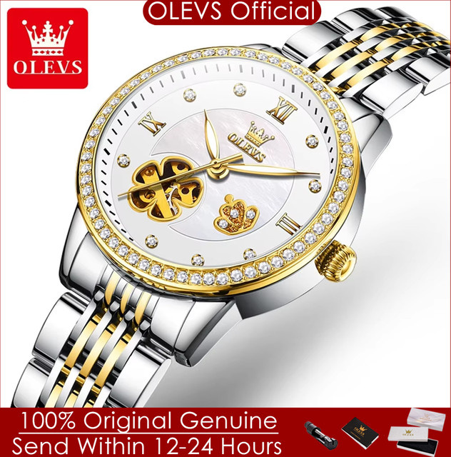 OLEVS Armbanduhr Automatik, Edelstahl, Bicolor, Diamant, Damen - Bild 1
