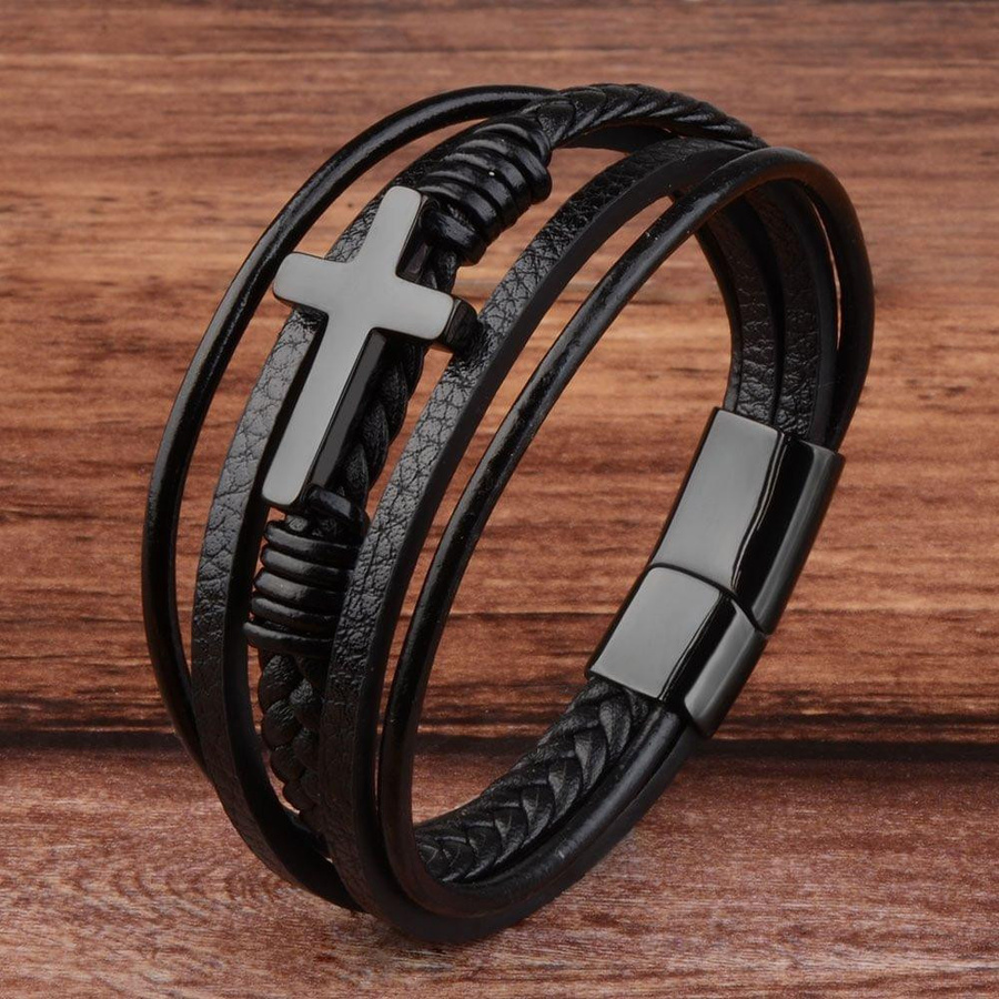 HNSP Armband, Leder, Schwarz, Herren, 23cm - Bild 2