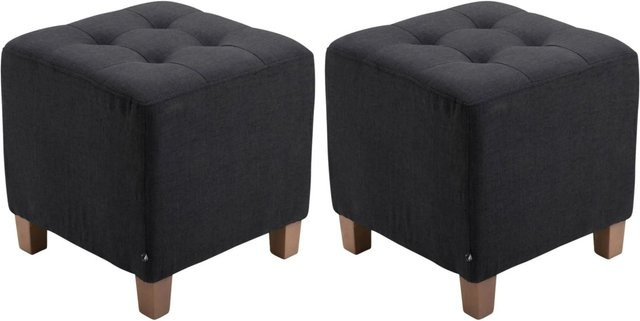 DELUKE 2er Set Sitzhocker CELIS Polsterhocker aus Stoff in Schwarz, B/T/H: 45 x 45 x 46 cm - Bild 1