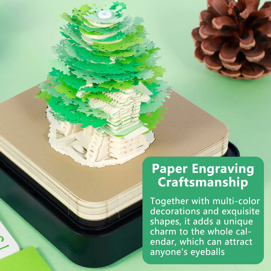 Kreativer 3D Desktop Kalender mit Haftnotizen als Kunsthandwerk-Souvenir in Grün - Bild 2