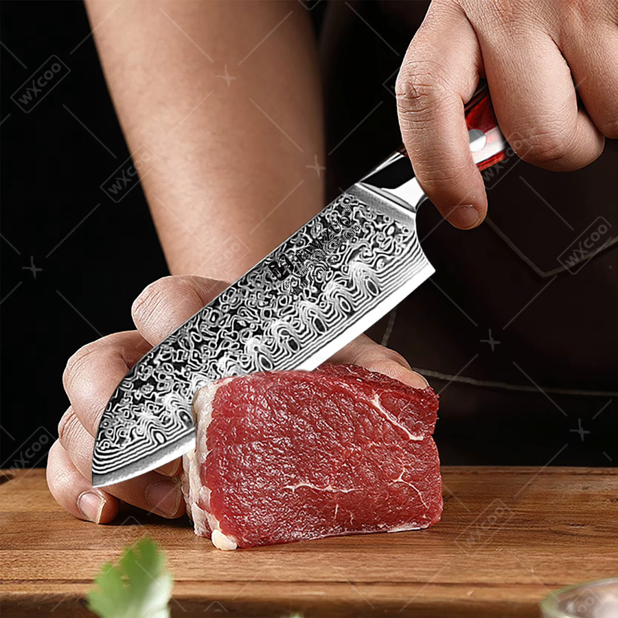 TAMZUO Santoku Messer aus handgeschmiedetem Damaststahl mit Holzgriff, 12,7 cm Allzweckmesser für Küche und Fleisch - Bild 3