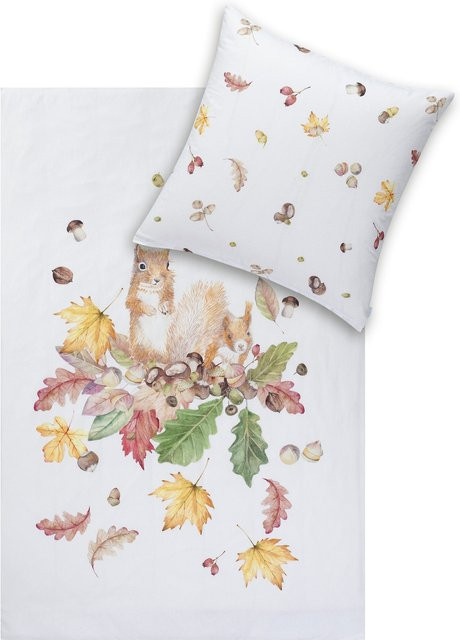 Bettwäsche SQUIRREL von estella aus Baumwolle mit Motiv, Beige/Weiß, B/H: 135 x 200 cm und 80 x 80 cm - Bild 1