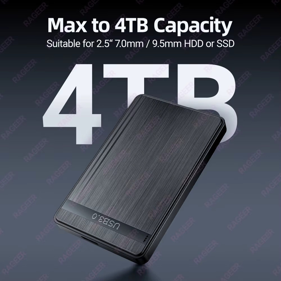 RAGEER USB 3.0 zu SATA III 2,5-Zoll externes Festplattengehäuse für HDD und SSD, Schwarz, bis zu 4 TB Unterstützung - Bild 3