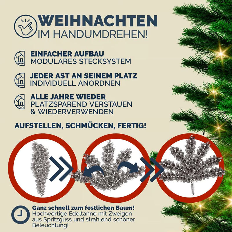 Casaria Künstlicher Weihnachtsbaum in Grün mit Lichterkette und Metallfuß, Höhe: 140 cm - Bild 3