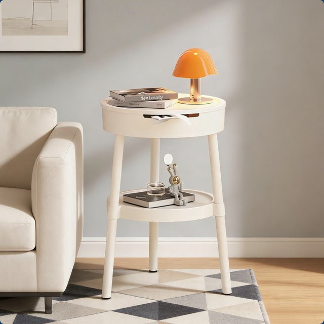 LIUSHADUOLA Runder Couchtisch in Weiß mit minimalistischem Design für Wohnzimmer und Schlafzimmer - Bild 1