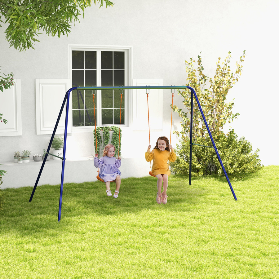 Outsunny Kinderschaukel mit Gestell aus Stahl, 2er Schaukel in Blau und Orange - Bild 2