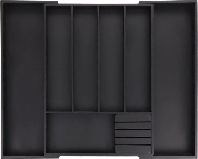 Relaxdays Besteckkasten aus Bambus in Schwarz, ausziehbar, B/T/H: 44,5 x 32,5 x 5 cm - Bild 1
