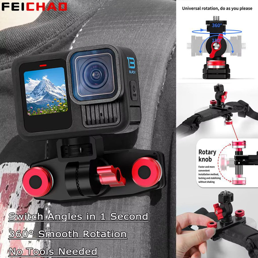 FEICHAO Kamera Schultergurt mit Schnellspanner und 360 Grad Kopfhalterung in Schwarz für GoPro, DSLR und Gimbal Rig - Bild 3