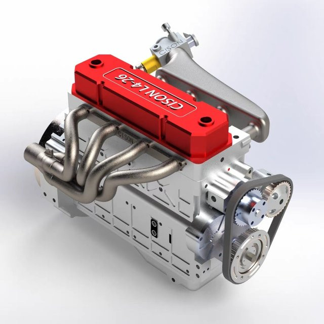 CISON Miniatur-Reihenvierzylinder-Motormodell-Bausatz, 26CC, Metallisch Roter Motor-Bausatz - Bild 1