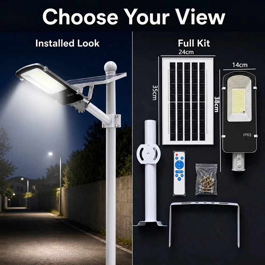YQCHEZI Solar-Straßenleuchte aus Aluminium mit LED und Fernbedienung, IP65 wasserdicht, 8000 mAh, Weiß/Silber - Bild 7