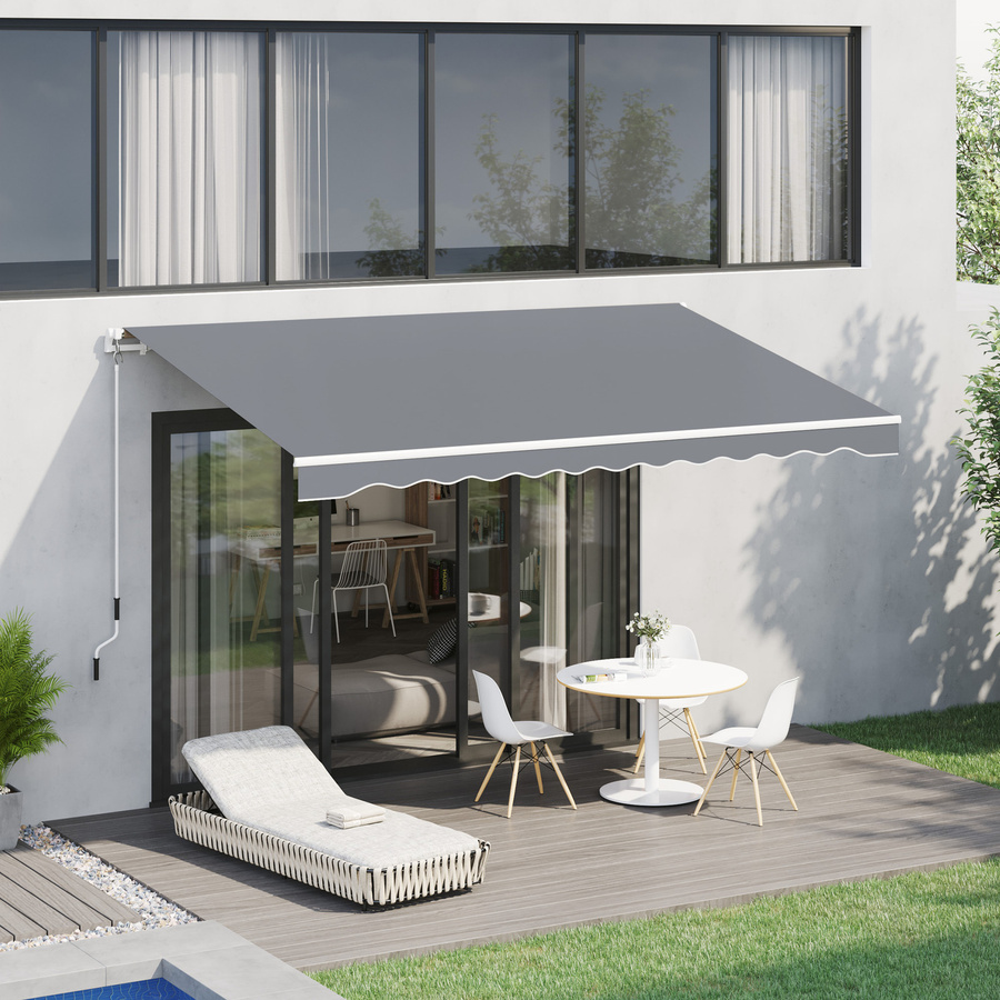 Outsunny UV-Schutz Markise mit Handkurbel aus Aluminium und Polyester, Weiß-Grau - Bild 2