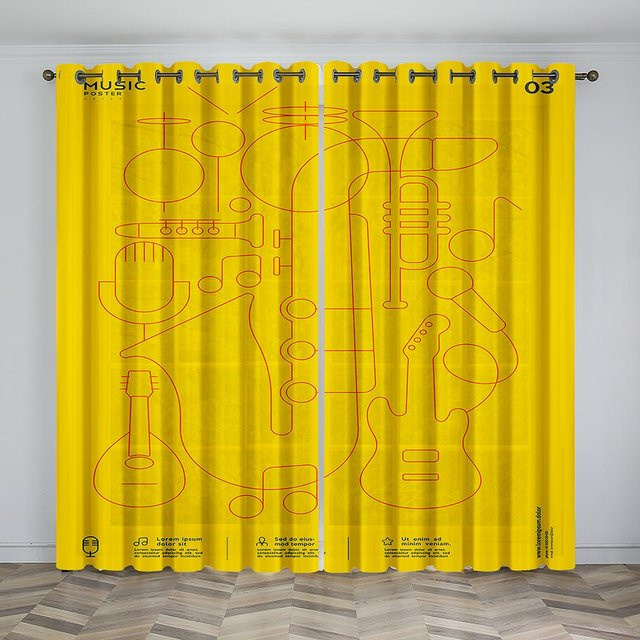 Yiran Furniture Vorhänge für Kinderzimmer mit 3D Musikinstrumenten Design, 2 Paneele, halbtransparent, Polyester, Breite: 100 cm, Höhe: 130 cm - Bild 1
